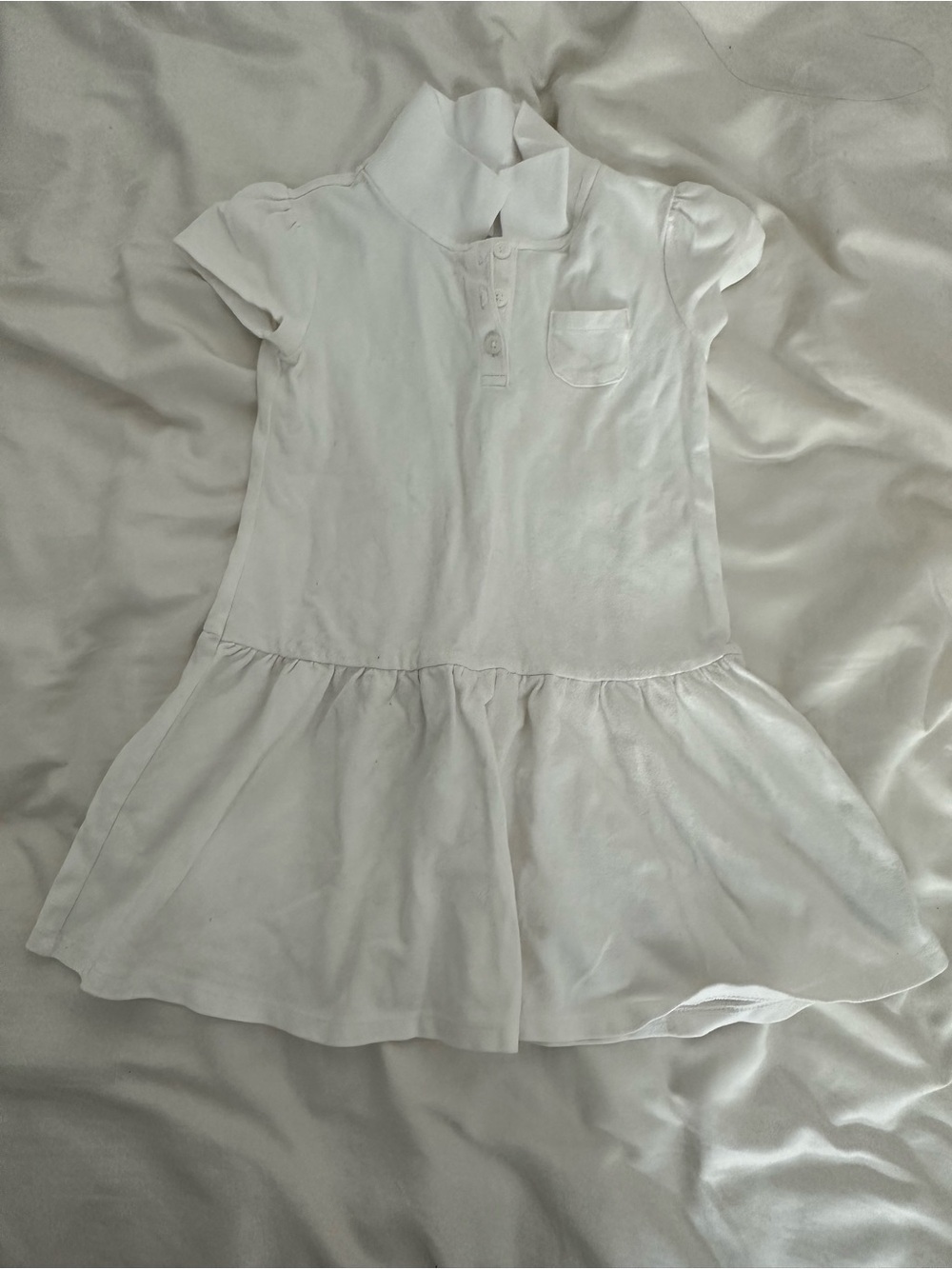 Girls Shirt Dress White Cotton Short Sleeve Button size 5T
